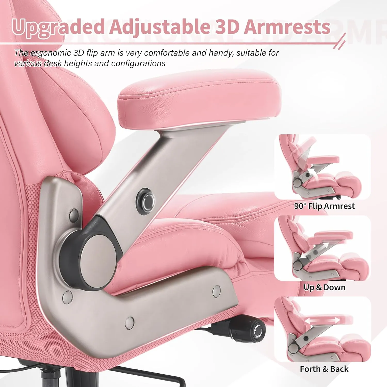 500lbs Big and Tall Office Chair-Large Computer Chair with Adjustable Lumbar Support 3D Flip Arms Plus Size Wheels, High Back Executive Desk Chair, Heavy Duty Metal Base, Thick Padded Wide Seat