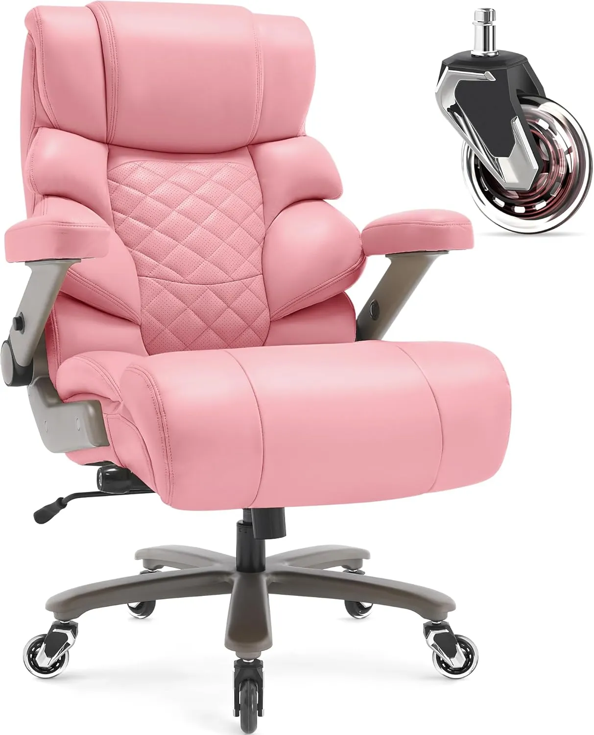 500lbs Big and Tall Office Chair-Large Computer Chair with Adjustable Lumbar Support 3D Flip Arms Plus Size Wheels, High Back Executive Desk Chair, Heavy Duty Metal Base, Thick Padded Wide Seat
