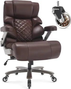 500lbs Big and Tall Office Chair-Large Computer Chair with Adjustable Lumbar Support 3D Flip Arms Plus Size Wheels, High Back Executive Desk Chair, Heavy Duty Metal Base, Thick Padded Wide Seat