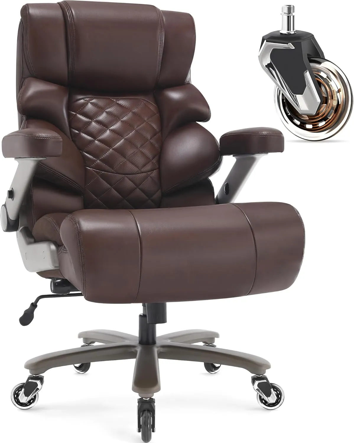 500lbs Big and Tall Office Chair-Large Computer Chair with Adjustable Lumbar Support 3D Flip Arms Plus Size Wheels, High Back Executive Desk Chair, Heavy Duty Metal Base, Thick Padded Wide Seat