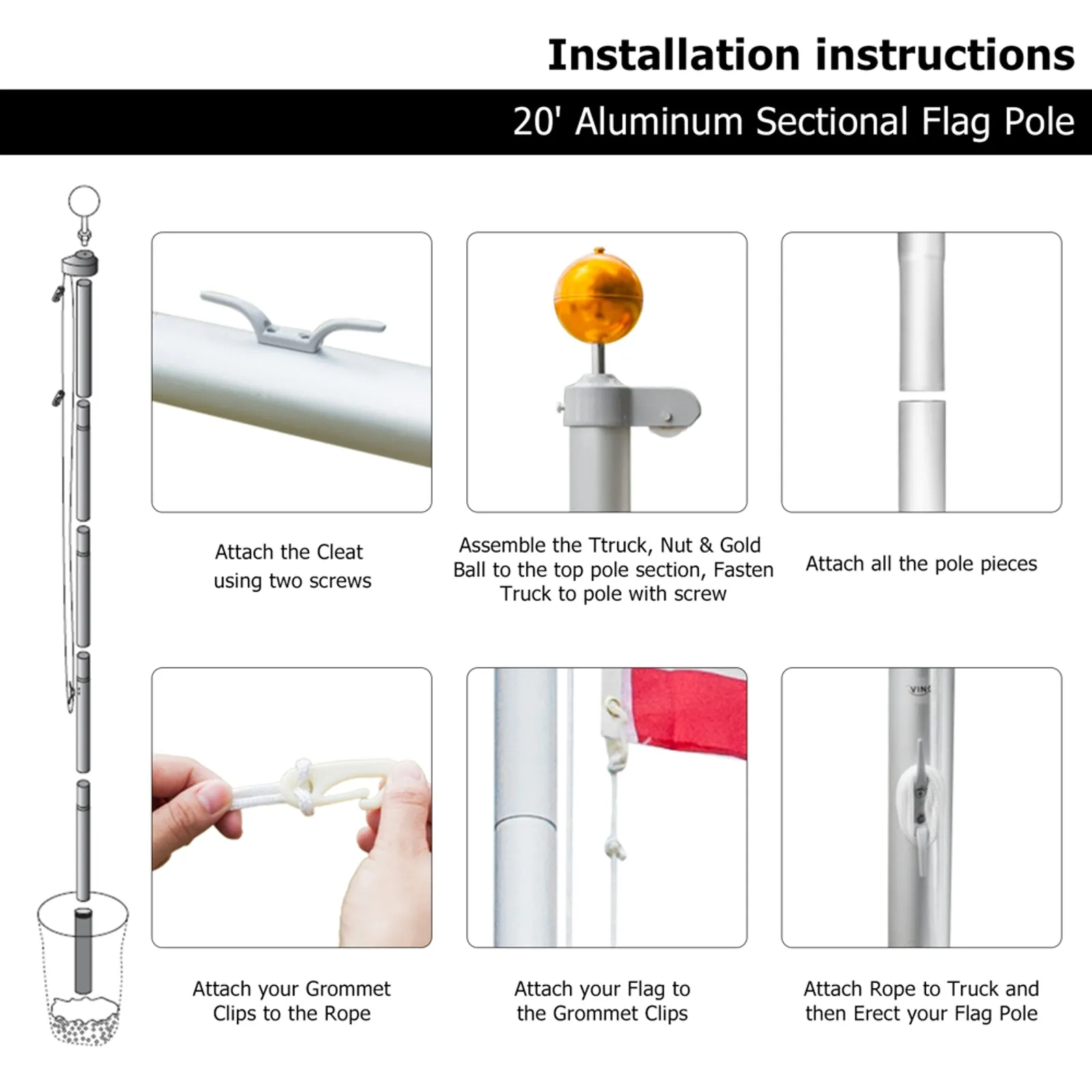 5.1*5.1*750cm Aluminum Alloy Splicing Flagpole Adjustable And Retractable Courtyard Outdoor Flagpole