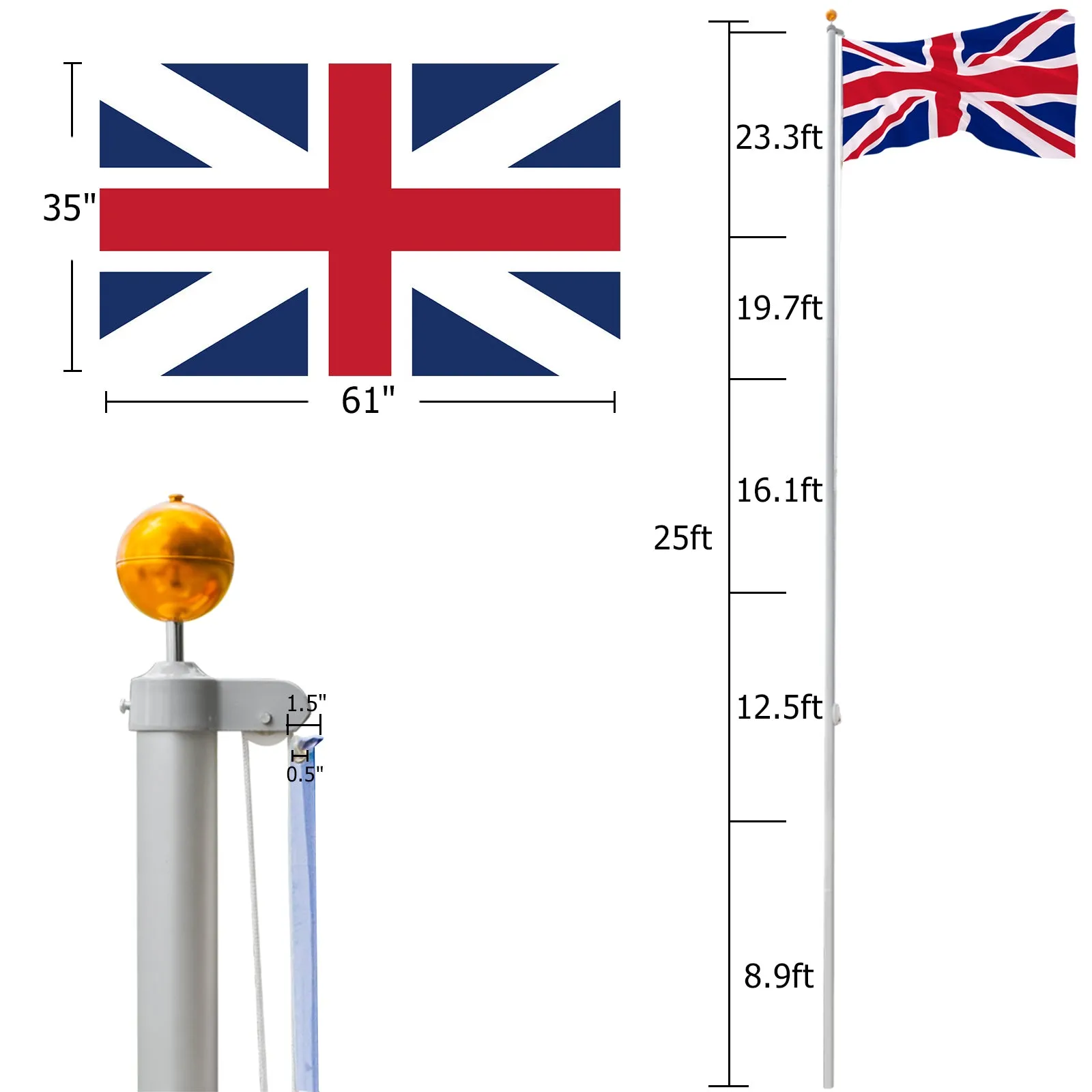 5.1*5.1*750cm Aluminum Alloy Splicing Flagpole Adjustable And Retractable Courtyard Outdoor Flagpole