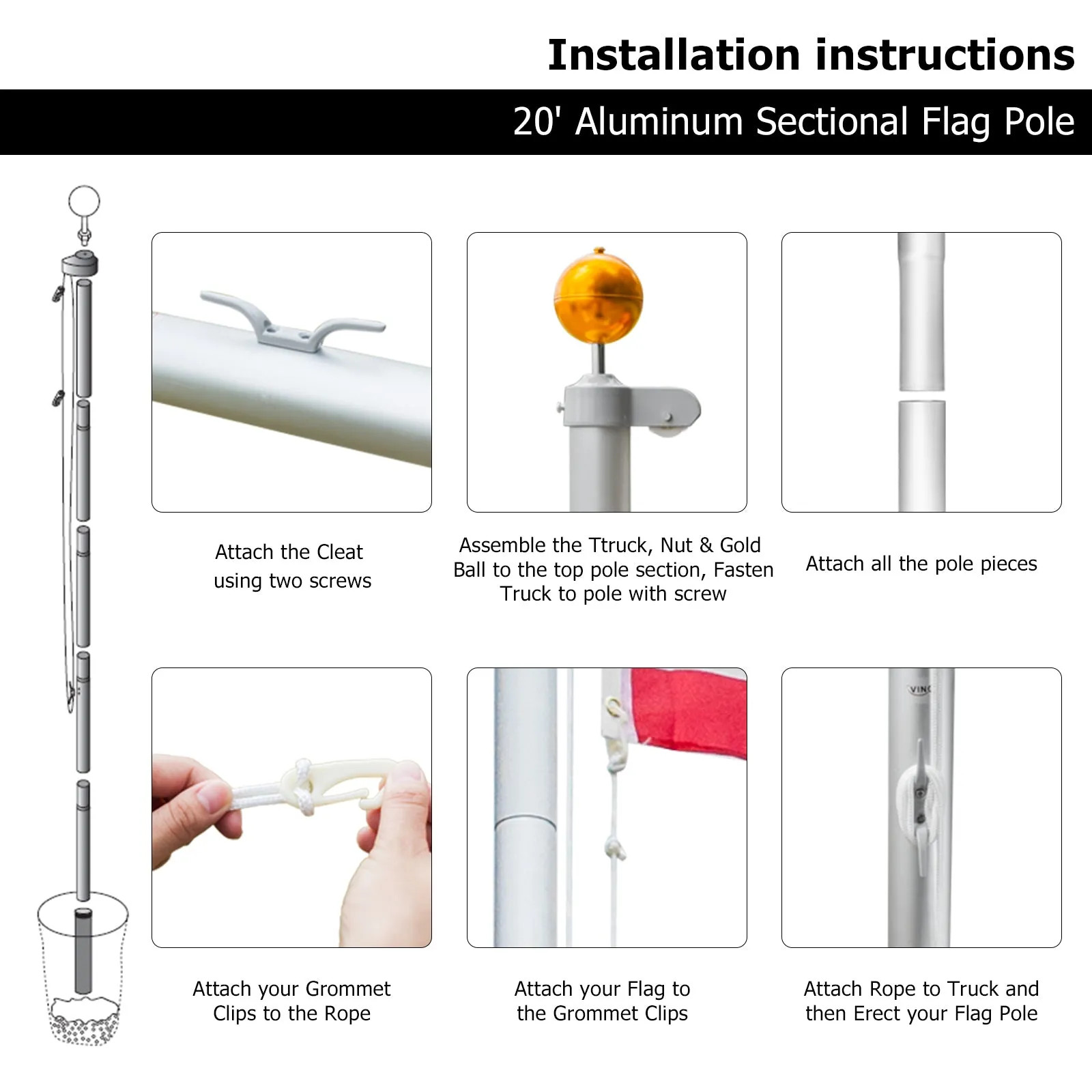 5.1*5.1*750cm Aluminum Alloy Splicing Flagpole Adjustable And Retractable Courtyard Outdoor Flagpole