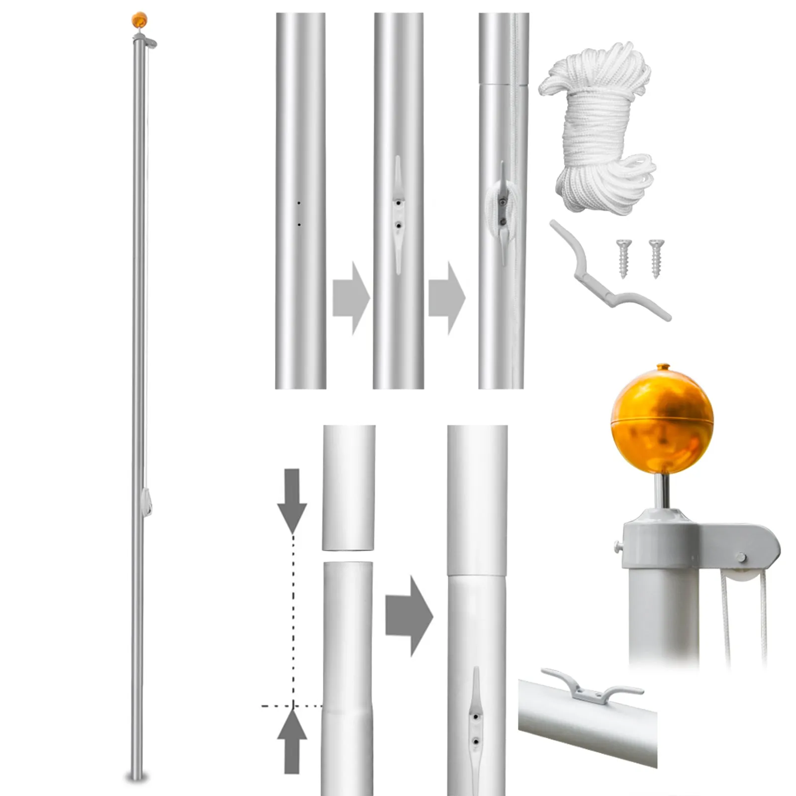 5.1*5.1*750cm Aluminum Alloy Splicing Flagpole Adjustable And Retractable Courtyard Outdoor Flagpole