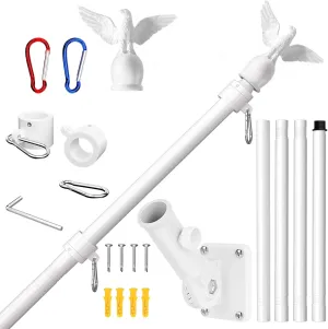 5FT Flag Pole for Outside House with Adjustable Bracket, Upgrade Stainless Steel Tangle Free Flagpole, Heavy Duty House Flagpole for 3x5 Flags for Residential, Outdoor or Porch, White
