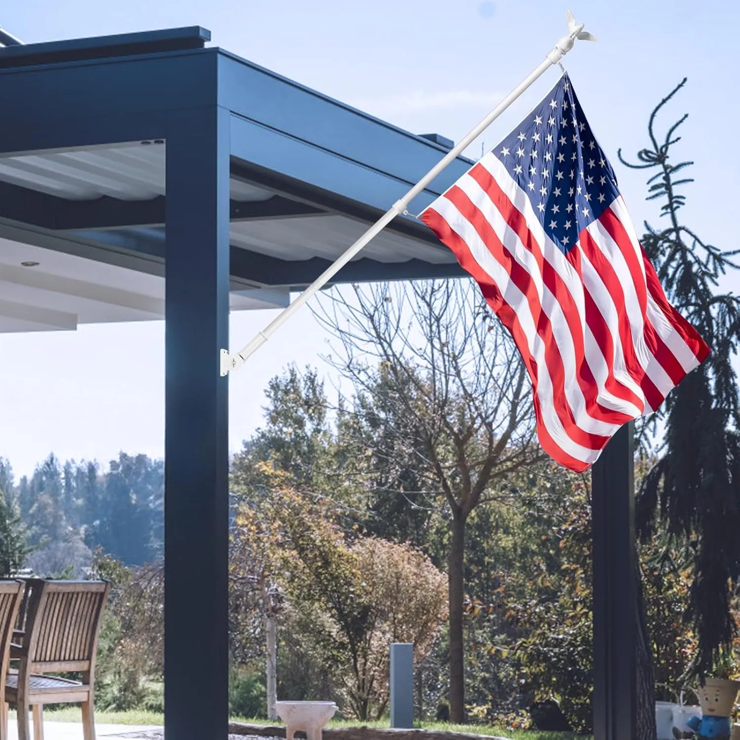 5FT Flag Pole for Outside House with Adjustable Bracket, Upgrade Stainless Steel Tangle Free Flagpole, Heavy Duty House Flagpole for 3x5 Flags for Residential, Outdoor or Porch, White
