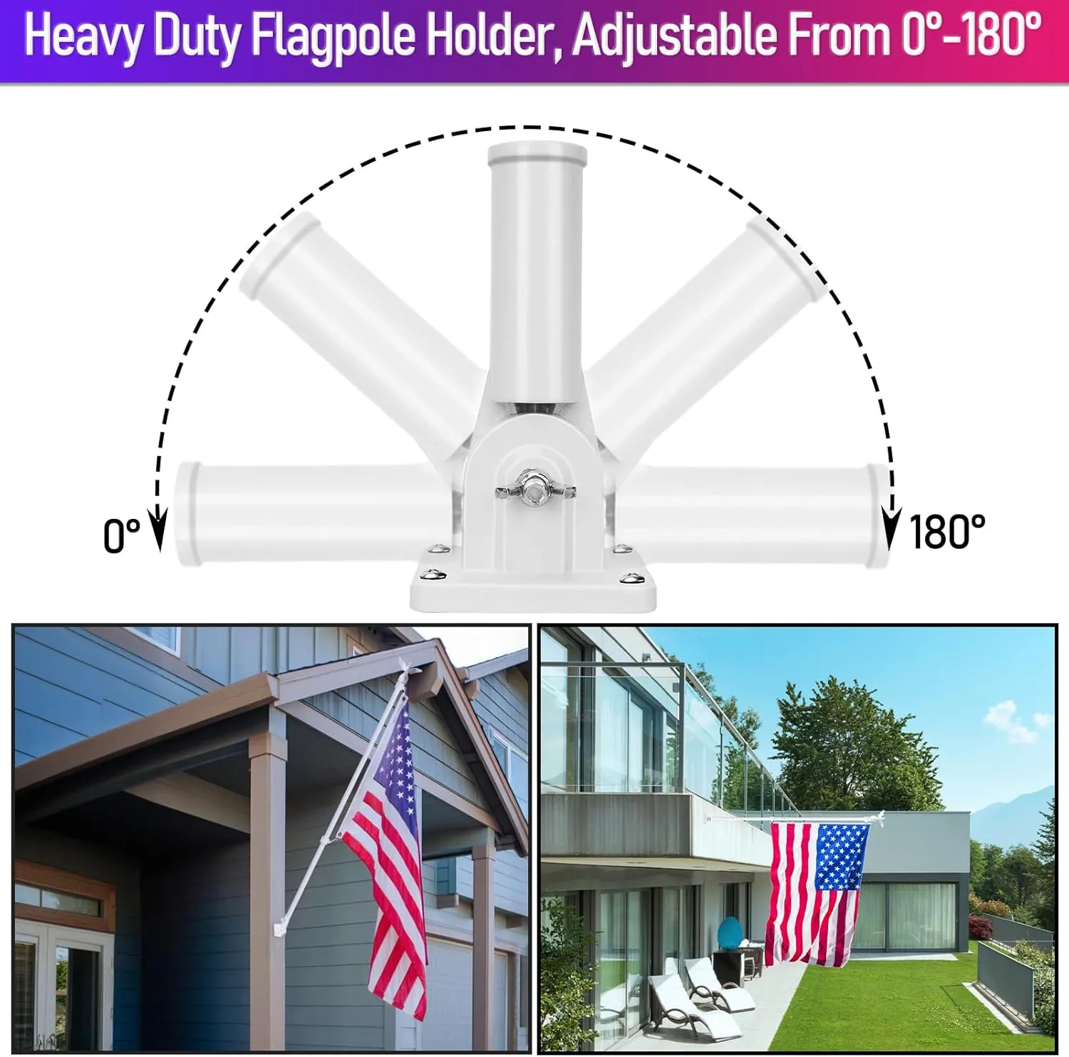5FT Flag Pole for Outside House with Adjustable Bracket, Upgrade Stainless Steel Tangle Free Flagpole, Heavy Duty House Flagpole for 3x5 Flags for Residential, Outdoor or Porch, White