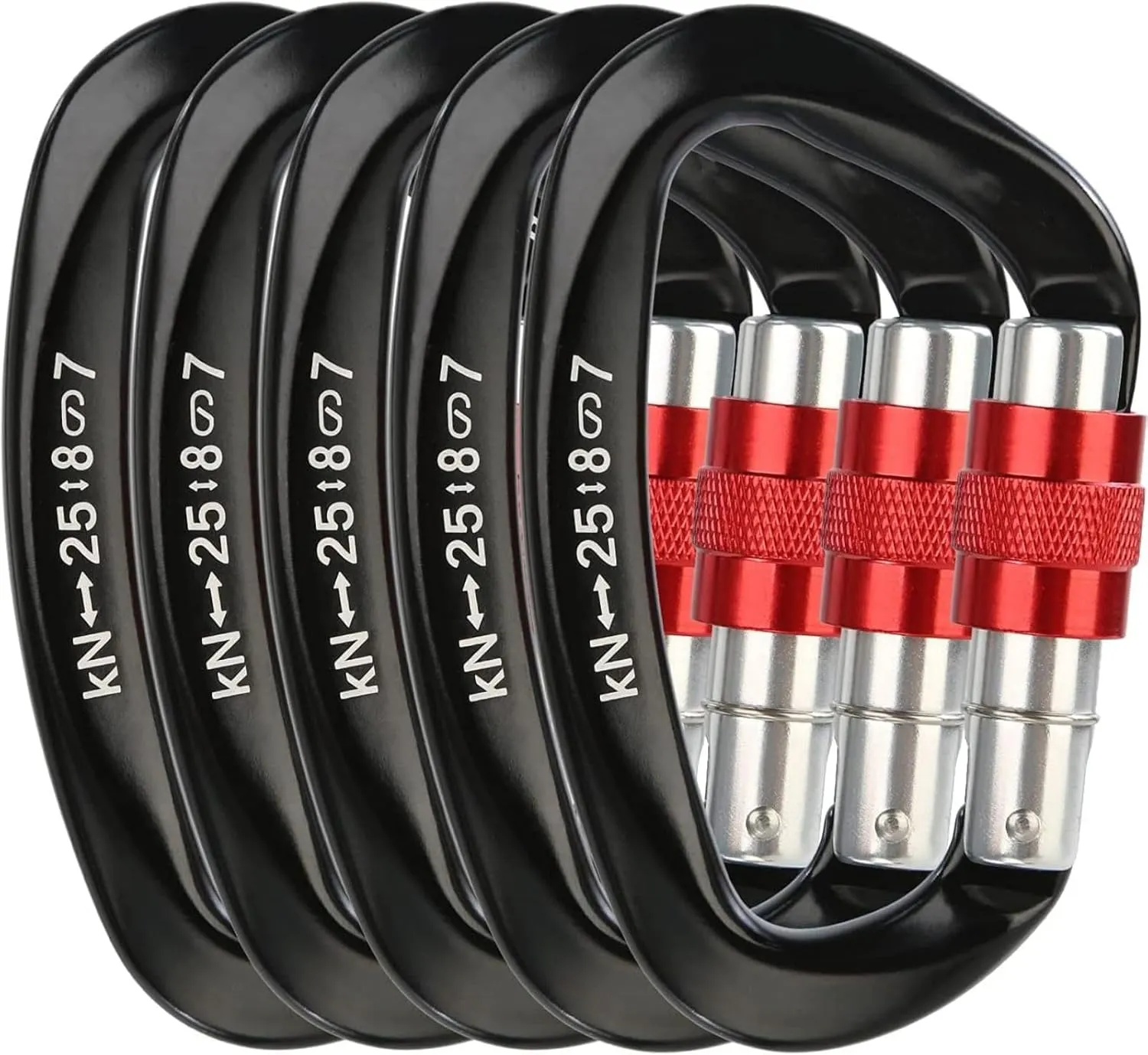 5Pcs Key Lock 25KN Auto Locking Carabiner Clip Stainless Aluminum-Magnesium Alloy D-Shape Hook for Climbing Rock