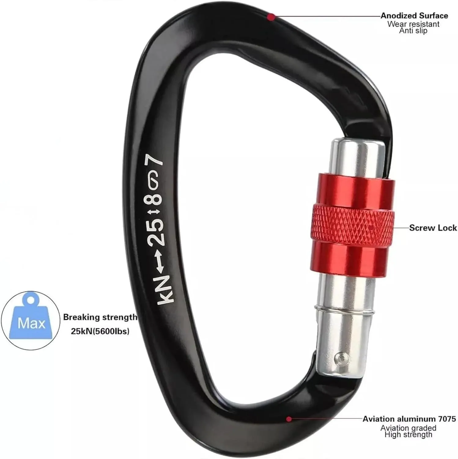 5Pcs Key Lock 25KN Auto Locking Carabiner Clip Stainless Aluminum-Magnesium Alloy D-Shape Hook for Climbing Rock