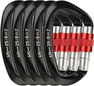 5Pcs Key Lock 25KN Auto Locking Carabiner Clip Stainless Aluminum-Magnesium Alloy D-Shape Hook for Climbing Rock