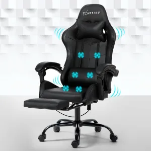 6 Point Massage Gaming Office Chair Footrest Black