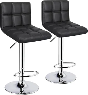 6-Squares Back with Double Needle Adjustable Bar Stools, Set of 2, Black