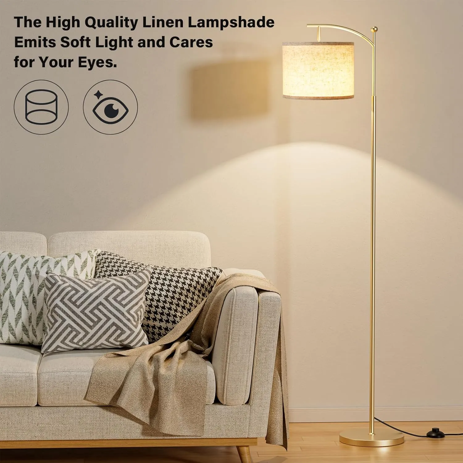 60" Floor Lamps with Remote Control & Bulb, Colors Temperature & Brightness Adjustable, Beige Shade & Gold Pole
