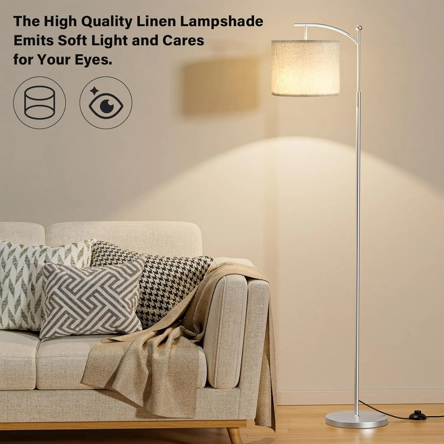 60" Floor Lamps with Remote Control & Bulb, Colors Temperature & Brightness Adjustable, Gray Shade & Silver Pole