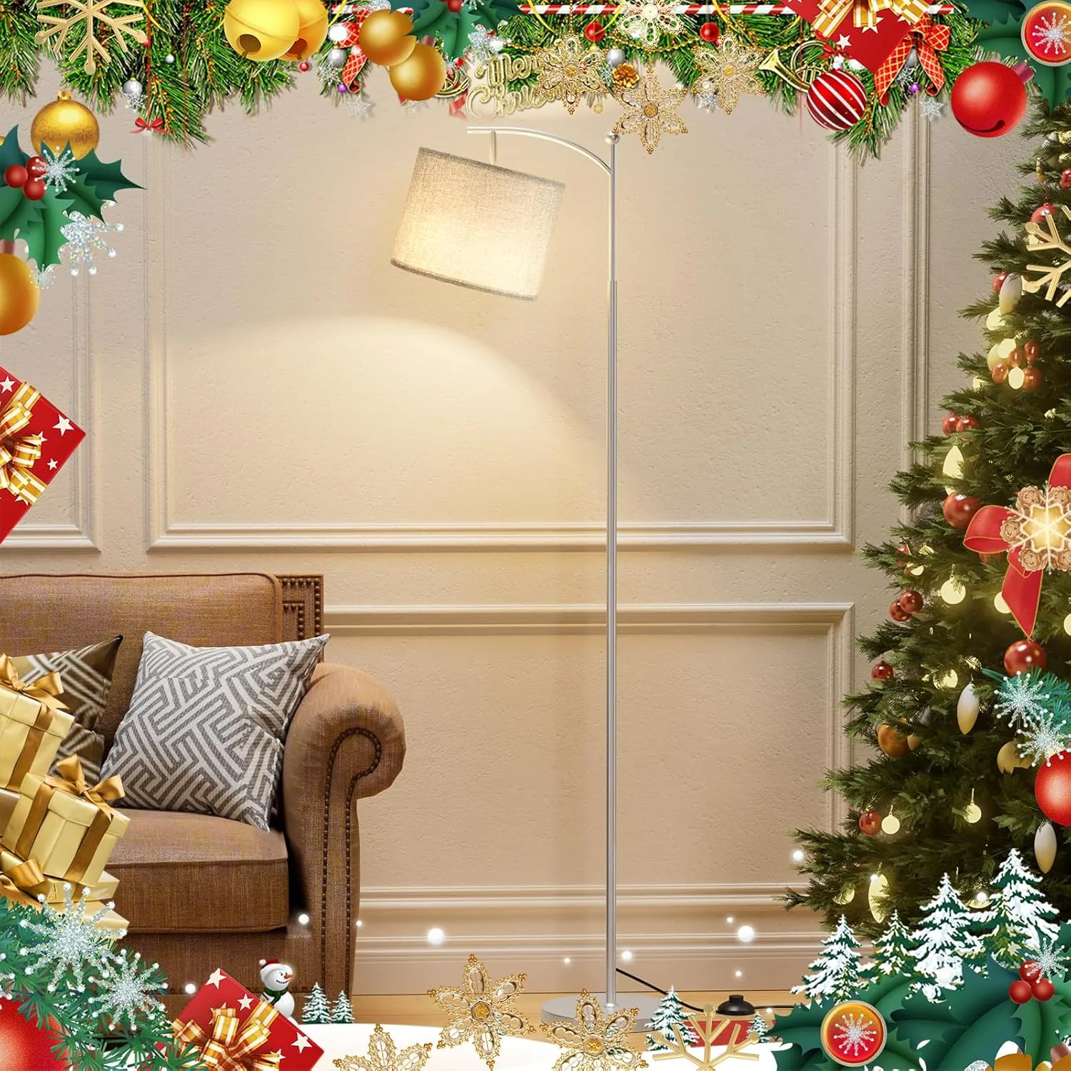 60" Floor Lamps with Remote Control & Bulb, Colors Temperature & Brightness Adjustable, Gray Shade & Silver Pole