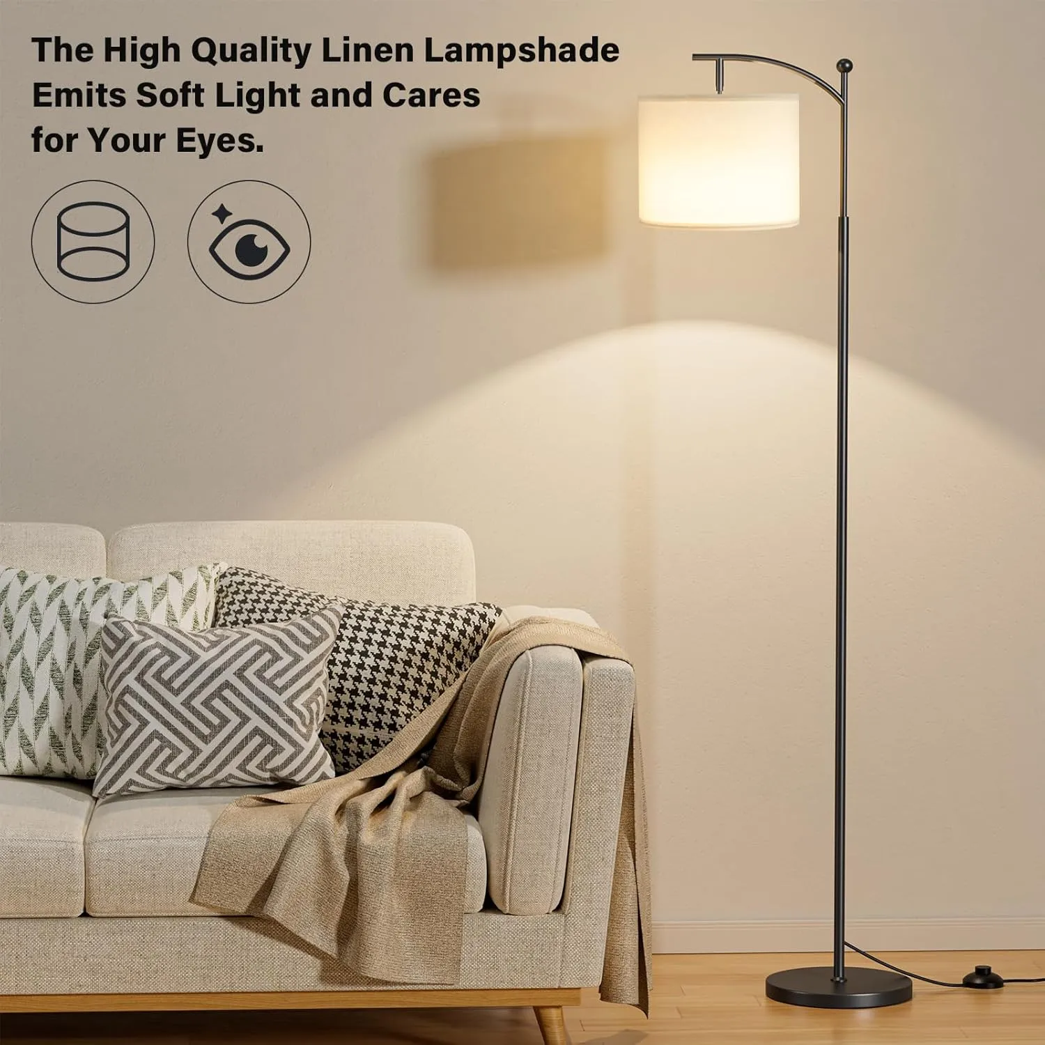 60" Floor Lamps with Remote Control & Bulb, Colors Temperature & Brightness Adjustable, White Shade & Black Pole