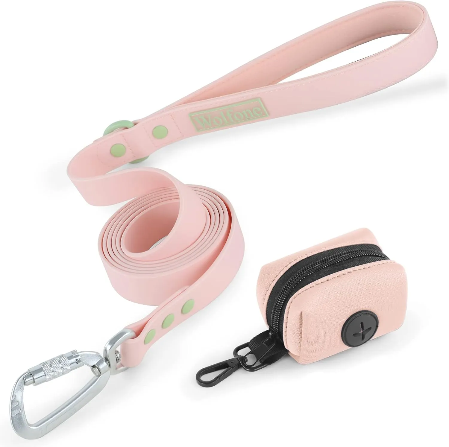 6ft Gossamer Pink Waterproof Dog Leash with Dog Poop Bag Dispenser Safety Auto-Lock Carabiner Leash for Dogs Soft Handle Easy Care