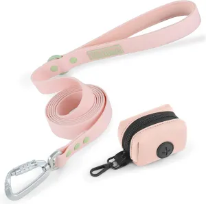 6ft Gossamer Pink Waterproof Dog Leash with Dog Poop Bag Dispenser Safety Auto-Lock Carabiner Leash for Dogs Soft Handle Easy Care