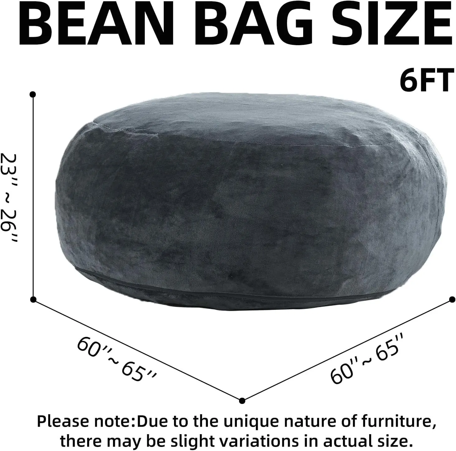 6FT,Oversized Bean Bag Chairs for Adults，Bean Bag Chair with Filler Included，Giant Bean Bag Chair Covered with Flannel Cover, Living Room Furniture, Suitable for Bedroom and Dormitory.(Dark Gray)