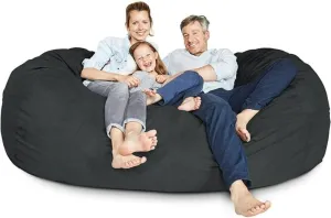 7 Ft Black Color Giant Bean Bag Chair with Filler Included | Comfortable, Ultra-Soft & Long-Lasting, Durable Double Stitching Removable Zipper Closure Cover