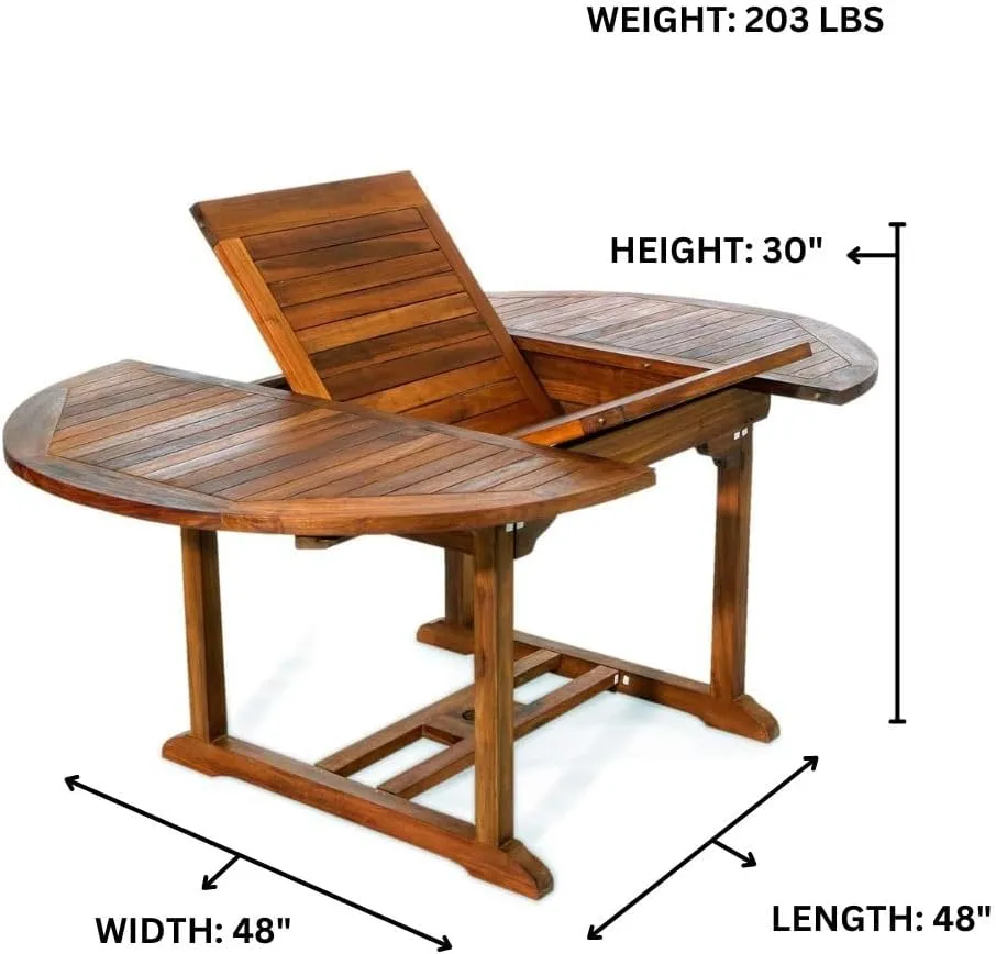 7-Piece Teak Oval Extension Patio Table and Folding Dining Chairs Set