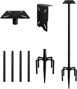 75 Inch Smart Bird Feeder Pole with 5-Prong Base, Adjustable Bird House Pole Mount Kit for Outdoors, Heavy Duty Feeder Stand for Wild Birds Watching, Black