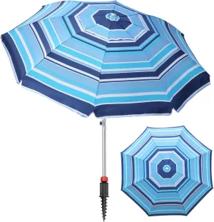 7ft Heavy Duty High Wind Beach Umbrella Parasols with sand anchor & Tilt Sun Shelter, UV 50  Protection Outdoor Sunshade Umbrellas Carry Bag for Patio Garden Pool Backyard Stripe Blue