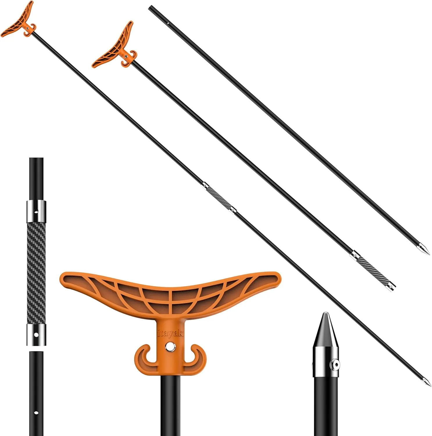 8.63' Shallow Water Anchor, Island Anchor Pole with T-Handle, 2 Piece High Strength Fiberglass Reinforced Polyamide66, Orange (Gloves Included)