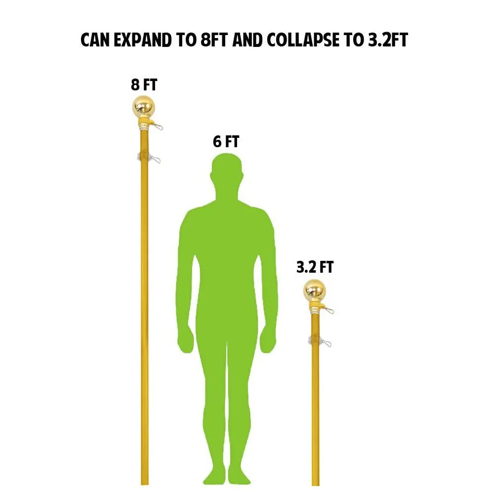 8ft Gold Flag Pole and Gold Base Kit (Ball Top)