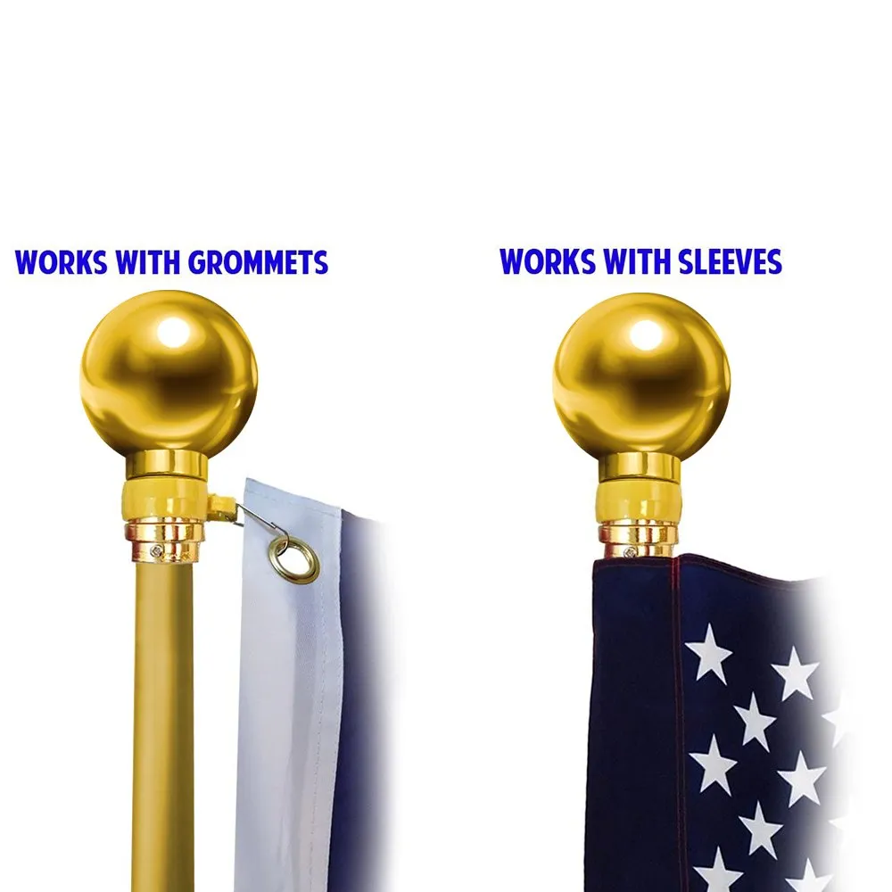 8ft Gold Flag Pole and Gold Base Kit (Ball Top)