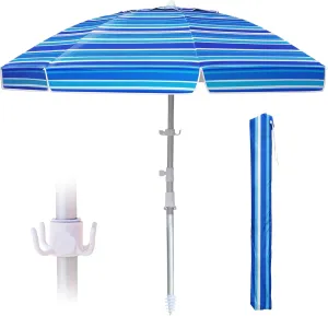 8ft Large Beach Umbrella,Heavy Duty Wind Resistant Portable Sun Shade w/Tilt Pole&Sand Anchor,Shoulder Carry Bag,Removable Hook,UV 50  Protection,Air Vents Design for Patio Garden Pool