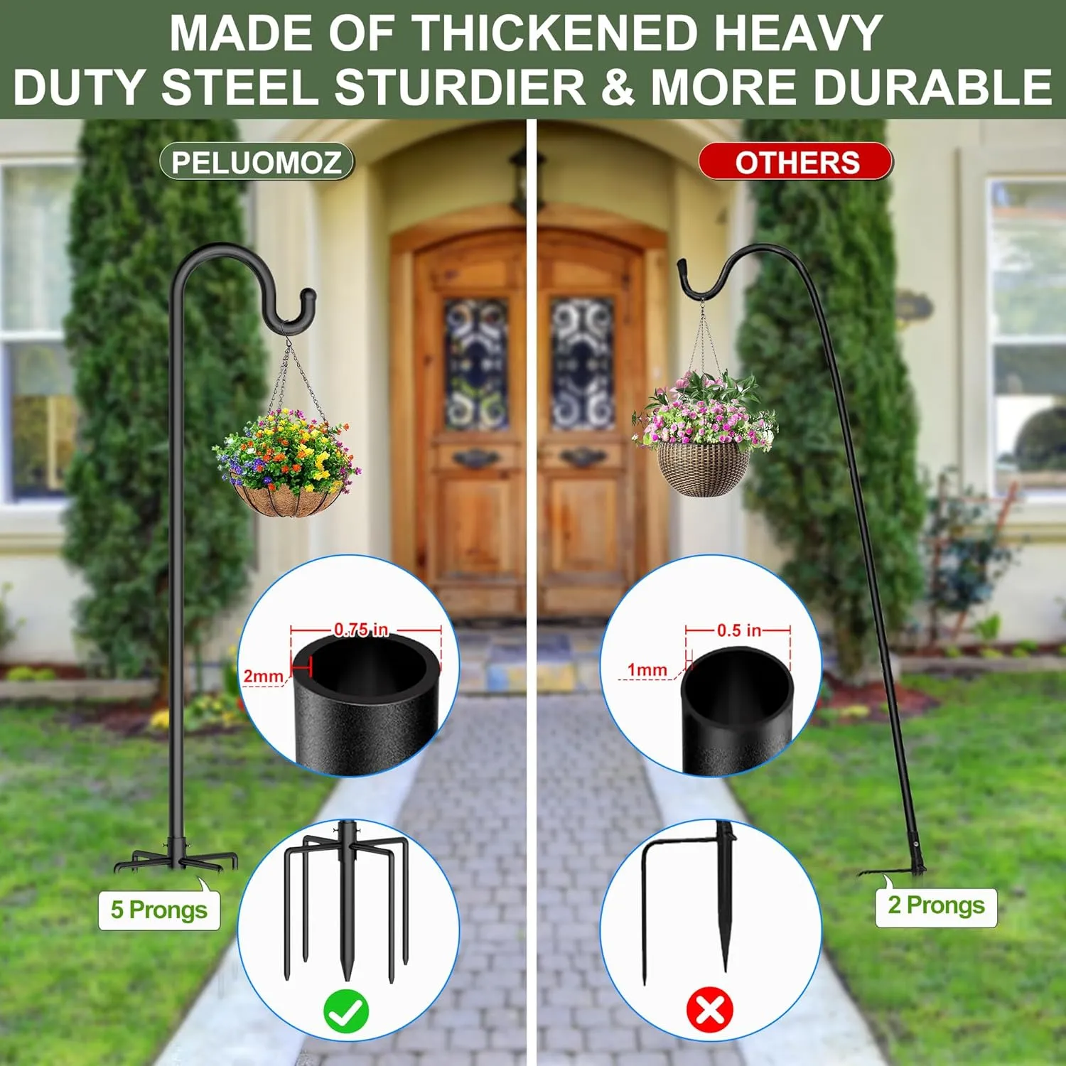 92 Inch Shepherds Hooks for Outdoor, Heavy Duty Bird Feeder Pole for Outdoor Wind Chime Stand Garden Hook, Bird Feeder Stand Weddings Garden Decor(2 Pack)