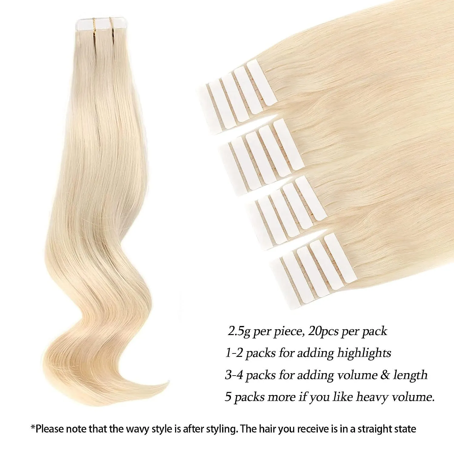 ABH AmazingBeauty Hair Blonde Tape in Extensions Human Hair Real Remi Glue in Skin Weft Tape Attached Invisible Seamless Reusable Tape ins Platinum Ash Blonde 50g 20pcs Color 60 20 Inch