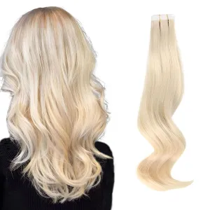 ABH AmazingBeauty Hair Blonde Tape in Extensions Human Hair Real Remi Glue in Skin Weft Tape Attached Invisible Seamless Reusable Tape ins Platinum Ash Blonde 50g 20pcs Color 60 20 Inch