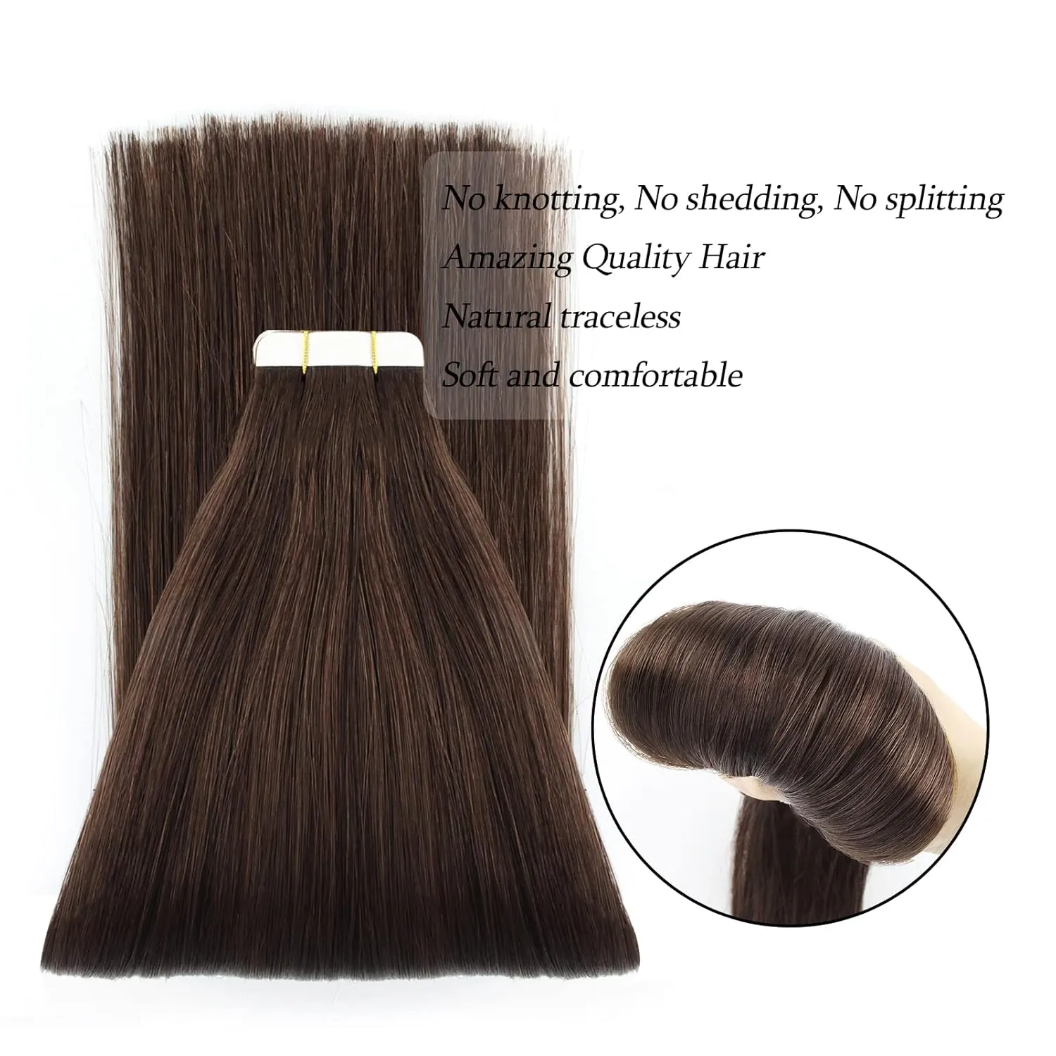ABH AmazingBeauty Hair Semi-permanent Real Human Remi Remy Hair Extensions Tape in 50g 20pcs Skin Weft Taped Invisible Seamless Reusable Dark Brown Color 2 14 Inch