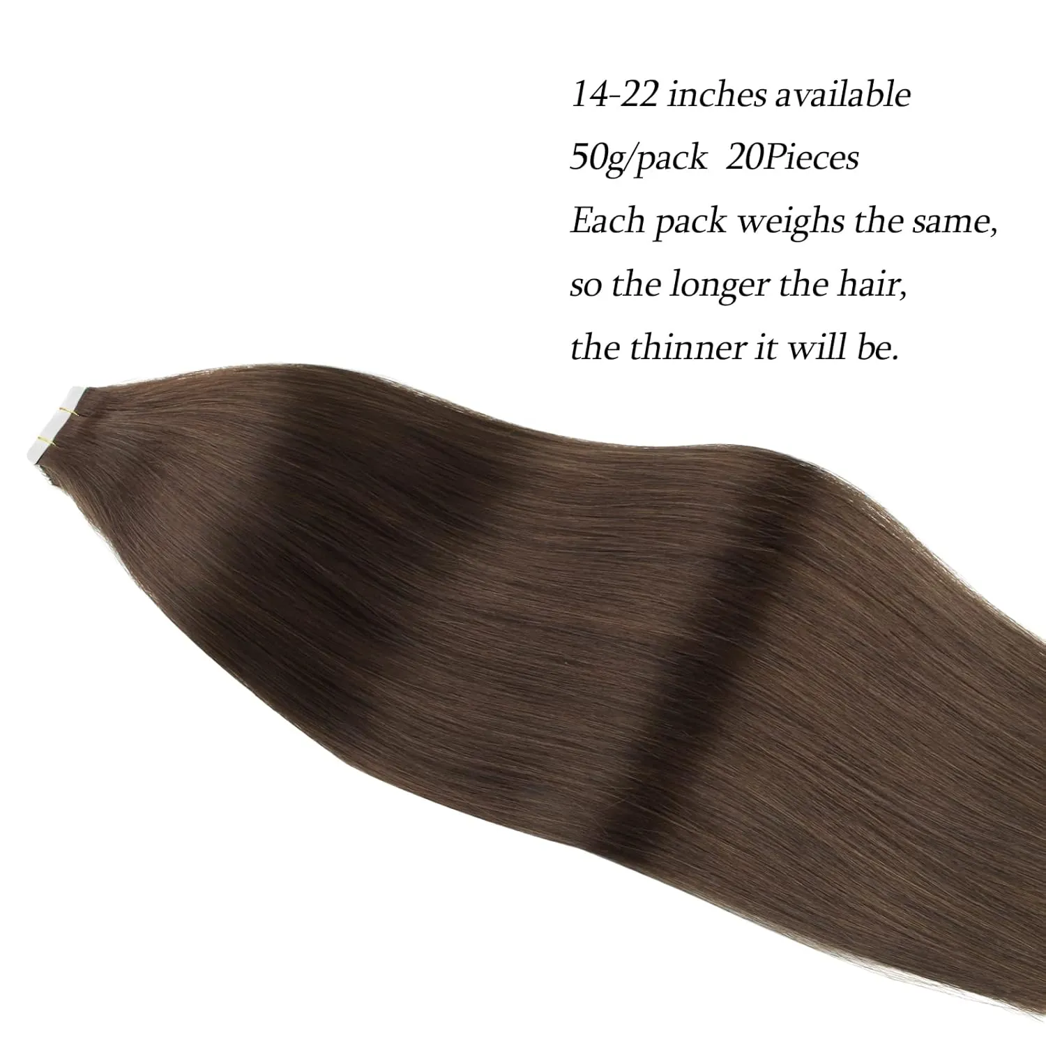 ABH AmazingBeauty Hair Semi-permanent Real Human Remi Remy Hair Extensions Tape in 50g 20pcs Skin Weft Taped Invisible Seamless Reusable Dark Brown Color 2 14 Inch