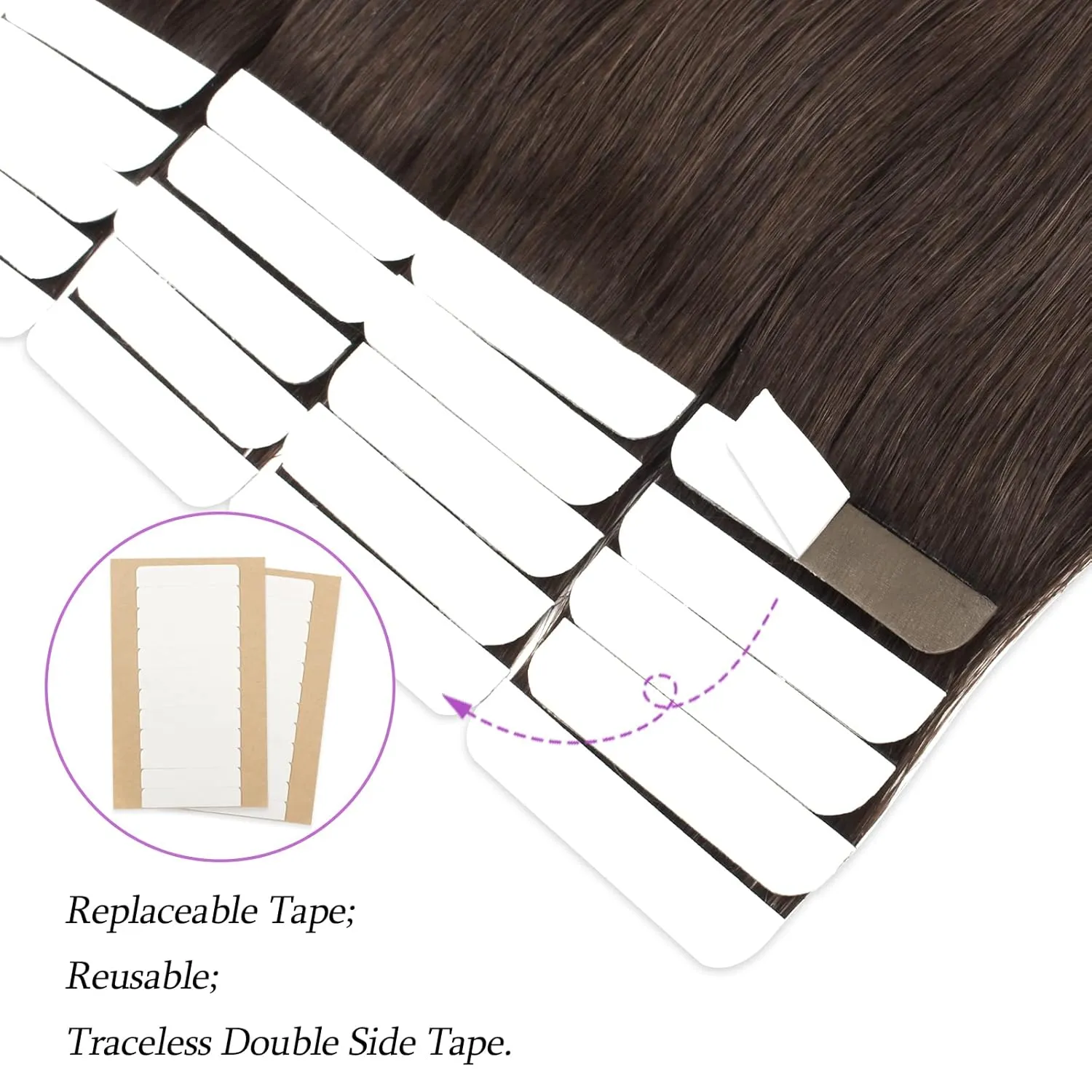 ABH AmazingBeauty Hair Semi-permanent Real Human Remi Remy Hair Extensions Tape in 50g 20pcs Skin Weft Taped Invisible Seamless Reusable Dark Brown Color 2 14 Inch