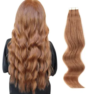 ABH AmazingBeauty Tape in Hair Extensions Semi-permanent Pre Taped Real Remi Remy Human Tape in Human Hair 50g 20pcs Skin Weft Invisible Seamless Reusable Platinum Light Auburn Color 30 16 Inch