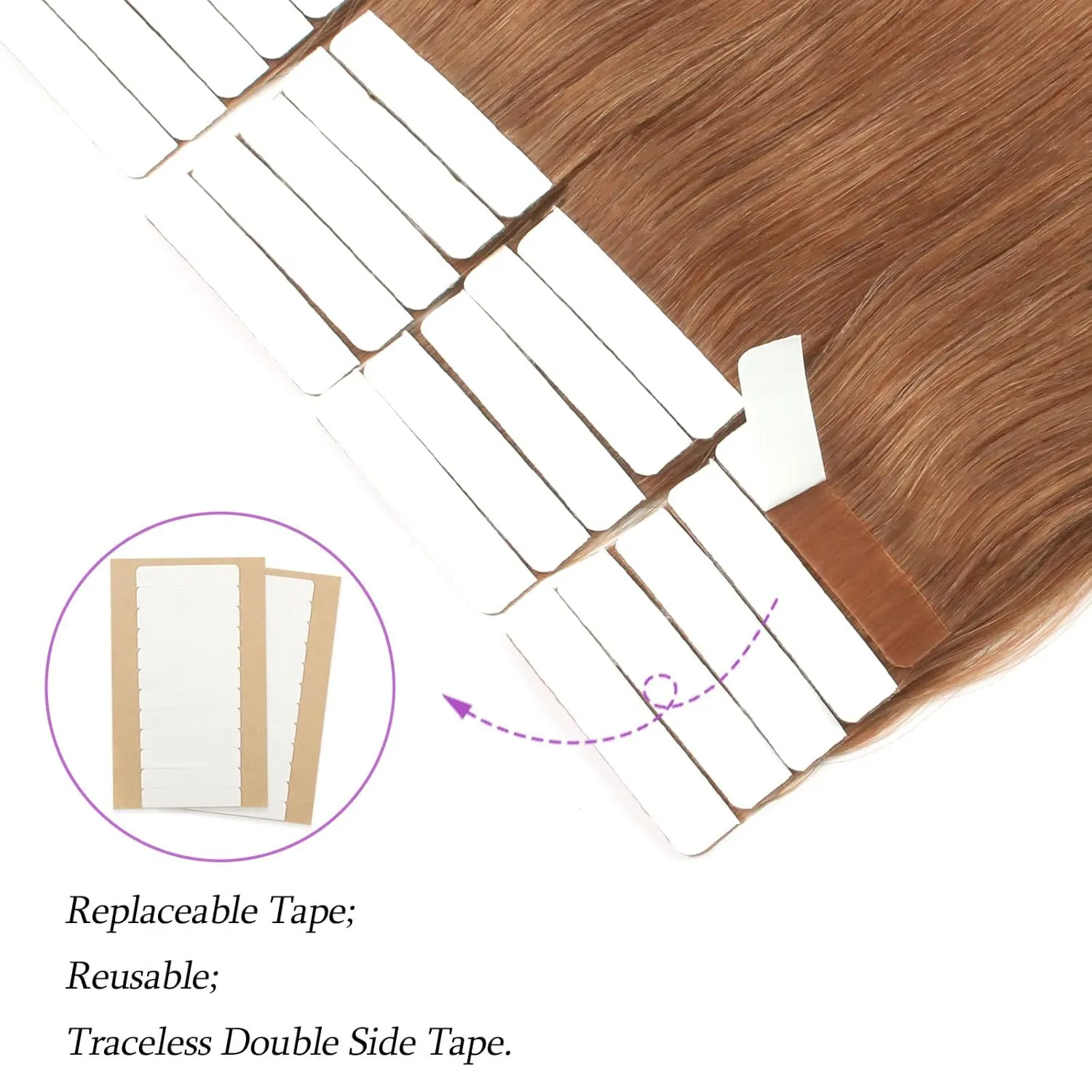 ABH AmazingBeauty Tape in Hair Extensions Semi-permanent Pre Taped Real Remi Remy Human Tape in Human Hair 50g 20pcs Skin Weft Invisible Seamless Reusable Platinum Light Auburn Color 30 16 Inch