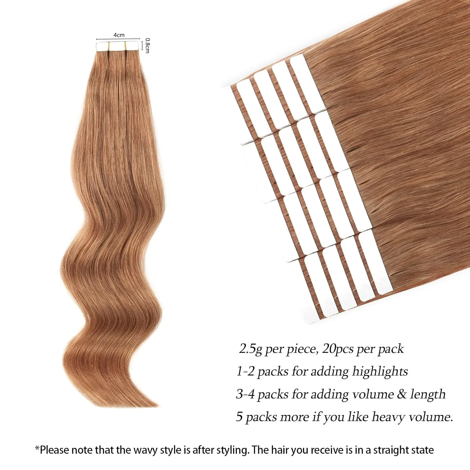 ABH AmazingBeauty Tape in Hair Extensions Semi-permanent Pre Taped Real Remi Remy Human Tape in Human Hair 50g 20pcs Skin Weft Invisible Seamless Reusable Platinum Light Auburn Color 30 16 Inch