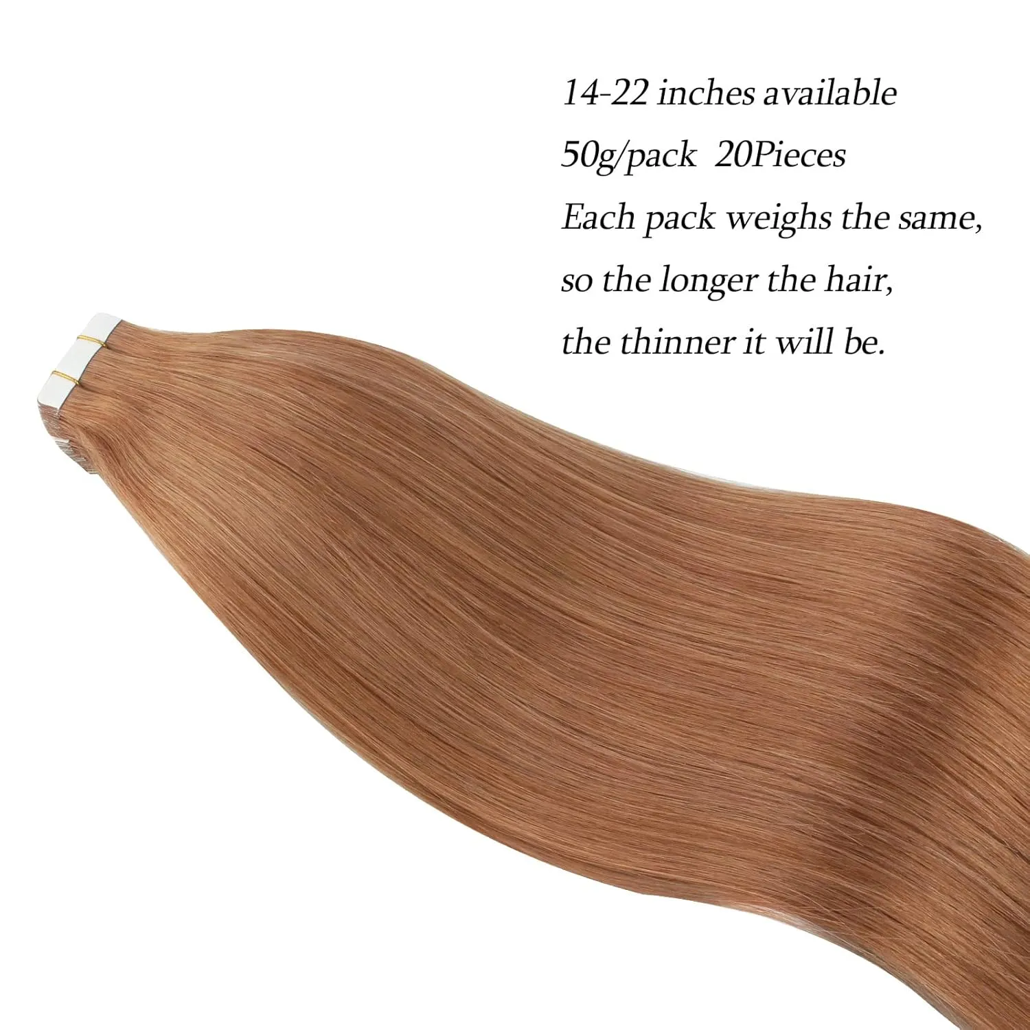 ABH AmazingBeauty Tape in Hair Extensions Semi-permanent Pre Taped Real Remi Remy Human Tape in Human Hair 50g 20pcs Skin Weft Invisible Seamless Reusable Platinum Light Auburn Color 30 16 Inch