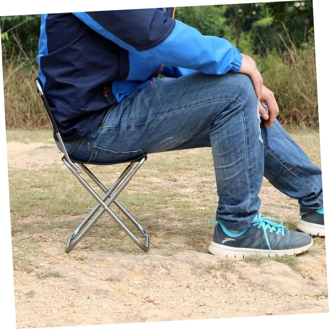 ABOOFAN Aluminum Alloy Outdoor Folding Chair Portable Comfortable Backrest 100kg Load Capacity Easy-Cleaning Compact for Home Camping Fishing (Folding Stool Portable)