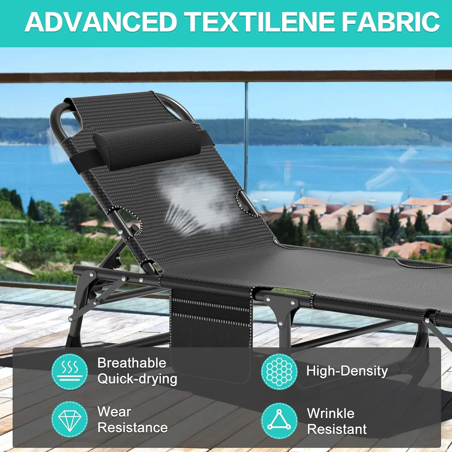 ABORON 3-in-1 Patio Lounge Chair, Folding Heavy Duty Chaise with 500LB Load Capacity, Adjustable Portable Chair for Home, Garden, Beach, Office, Camping & Relaxation