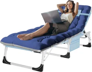 ABORON Foldable Camping Cots for Adults, Double Layer 1200D 500lb Loading Cot for Sleeping, Heavy Duty Guest Bed with Mattress Carrying Bag (1, Cloud Gray pad & Lounger -Azul Blue)