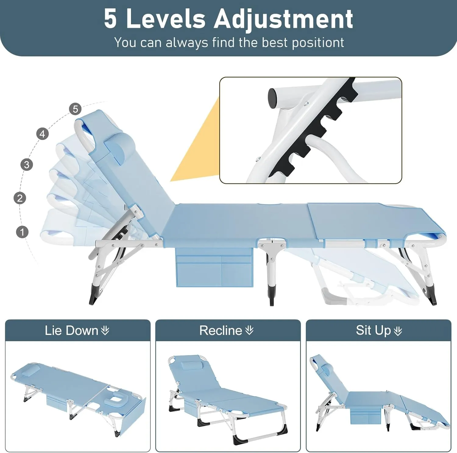 ABORON Foldable Camping Cots for Adults, Double Layer 1200D 500lb Loading Cot for Sleeping, Heavy Duty Guest Bed with Mattress Carrying Bag (1, Cloud Gray pad & Lounger -Azul Blue)
