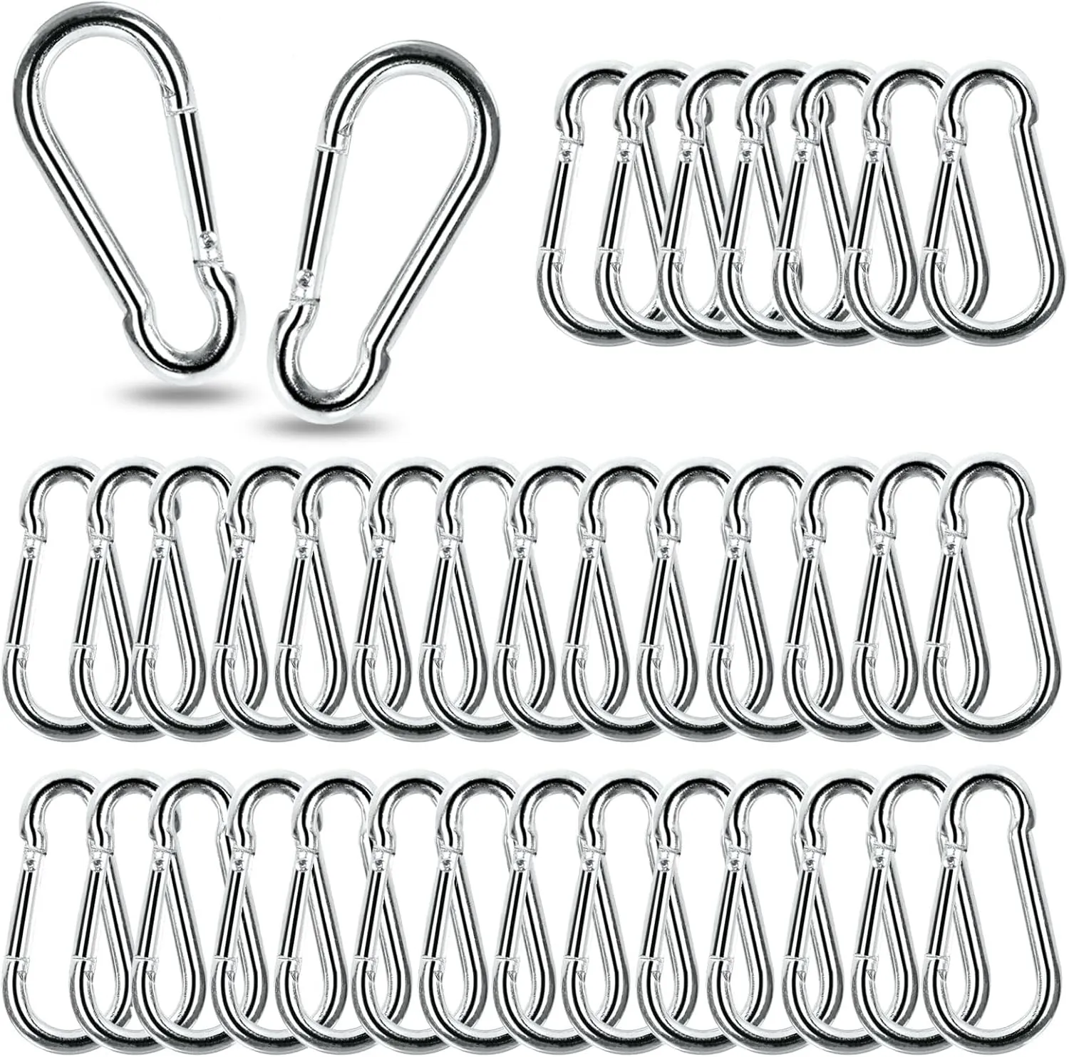 Acrux7 60Pcs M6 Carabiner Clip 2.5 Inch Heavy Duty Spring Snap Hook Small Carabiner Clips for Hammock, Swing, Fishing, Outdoor Camping, Hiking, Gym, 260LBS Holding Capacity