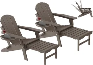 Adjustable Adirondack Chair with Retractable Ottoman Set of 2, HDPE Folding Adirondack Chair with Cup Holder, All Weather Fire Pit Chair for Outdoor.