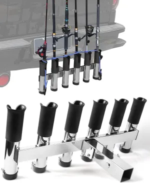 Adjustable Fishing Rod Holder for Truck 2" Hitch Receivers – Holds 6-10 Rods, 3 Angles, Quick Release, Anti-Shake Elastic Straps, Stainless Steel Fishing Pole Holder for Truck
