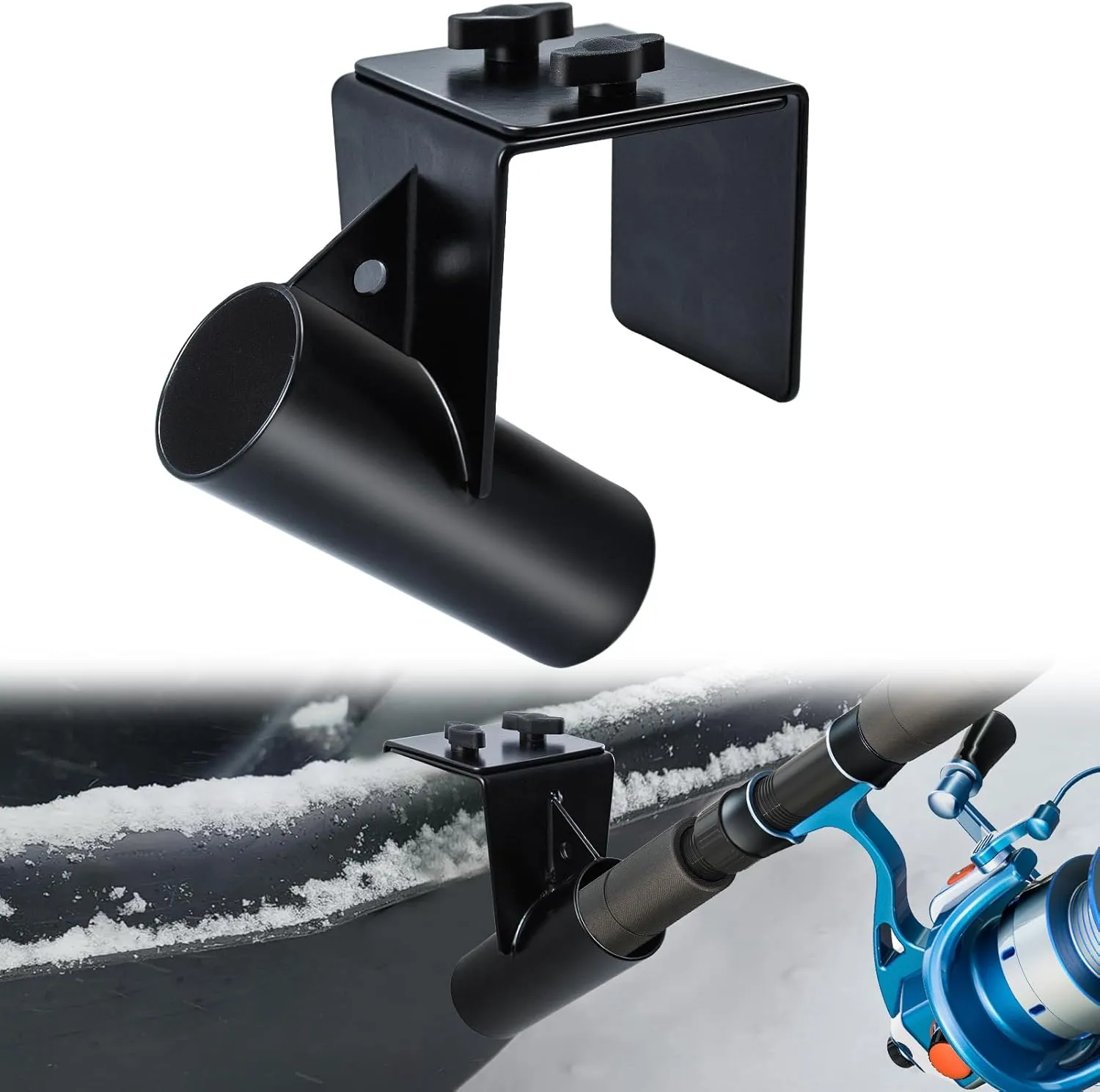 Adjustable Ice Fishing Sled Rod Holder Upgraded Metal Ice House Sled Rod Holder Heavy Duty Hands-Free Ice Fishing Pole Holders Rack Sturdy for Ice Sled Men Birthday Gift Black