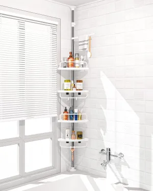 ADOVEL 4 Layer Corner Shower Caddy, Adjustable Shower Shelf, Constant Tension Stainless Steel Pole Organizer, Rustproof 3.3 to 9.8ft